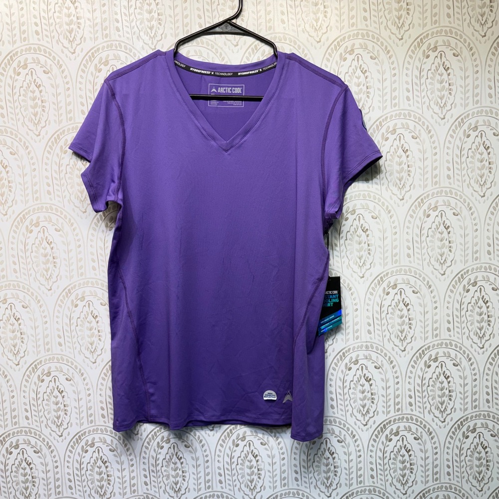 Arctic Cool Instant Cooling Shirt Womens XL Purple V-Neck HydroFreeze X Top